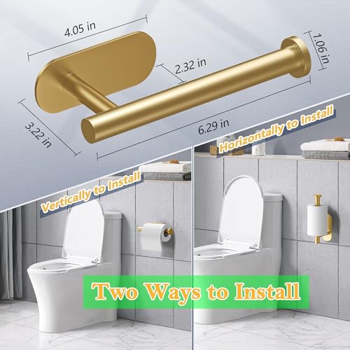 WYSE Self Adhesive Toilet Paper Holder,Brass Gold, Stick on Tissue Paper Holder for Bathroom,Wall Mount Toilet Paper Roll Holders,SUS304 Stainless Steel Toilet Roll Holder