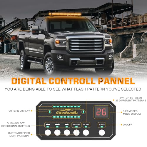 XRIDONSEN 37" 104 LED Roof Top Strobe Light Bar Amber White Emergency Traffic Advisor Lights Double Side Warning Safety Flashing w/Magnetic Mount for Construction Vehicles Plow Trucks Pickup Wrecker