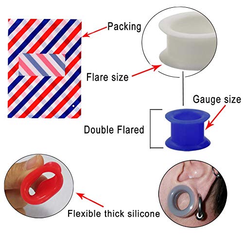 Oyaface 20pcs Plugs Kit 2g-1" Silicone Ear Skin Gauges Hard Ear Expander Tunnels Stretching Set (thin-red)