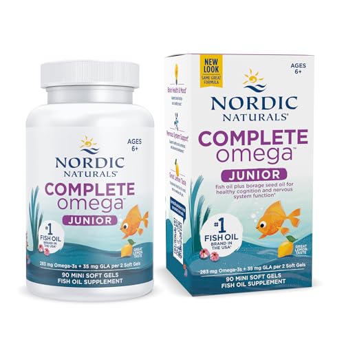 Nordic Naturals Complete Omega Jr., Lemon - 90 Mini Soft Gels - 283 mg Total Omega-3s & 35 mg GLA - Healthy Cognition, Nervous System Function - Non-GMO - 45 Servings