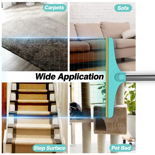 Carpet Rake for Pet Hair Removal, Reusable Cat Dog Hair Remover with 45’’ Long Handle Advanced Lint Remover Scraper for Carpets, Rugs, Mats, Couch