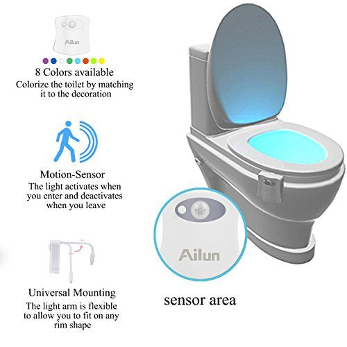 Toilet Night Light 2Pack by Ailun Motion Sensor Activated LED Light 8 Colors Changing Toilet Bowl Illuminate Nightlight for Bathroom Battery Not Included Perfect with Water Faucet Light