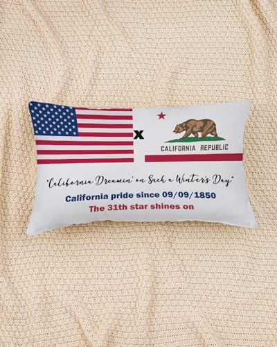 4th of July California Pillow Cover 12x20 - Patriotic Golden Bear on State Flag Design, Celebrates American Independence, Perfect for Memorial Day, California Dreamin' Home Decor