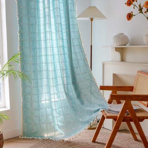 Sutuo Home Boho Curtains 72 Inches Length for Bedroom Living Room,Country Farmhouse Vintage Shabby Chic Tassels Window Treatment Bohemian Embroidery Drape, Rod Pocket 1 Panel 52" W x 72" L, White