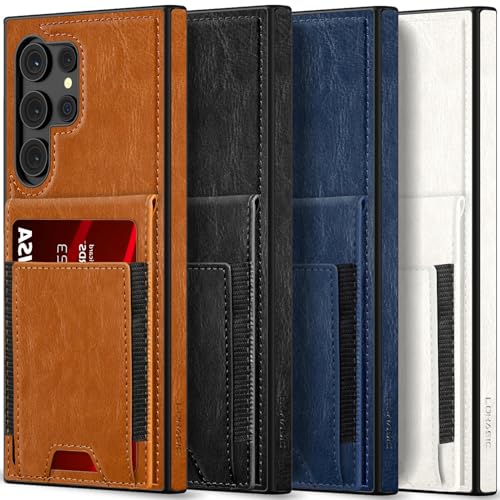 LOHASIC for Samsung Galaxy S23 Ultra Wallet Case, 5 Card Holder Phone Cover to Men Women, Classy PU Leather Credit Slot, Magnetic Clasp Kickstand Protective Folio Portfolio, 6.8 Inch, 5G, 2023 - Brown