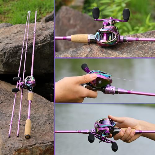Sougayilang Casting Rod Reel Combos,Colorful Two Pieces Casting Pole with Smooth Strong Reel Available for Freshwater Saltwater (Left Hand)