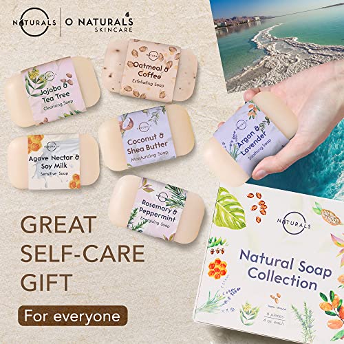 O Naturals 100% Natural Bar Soap - Assorted 6 PCS Soap Gift Set - Organic Ingredients & Essential Oils - Spa Gifts for Women & Men, Body Wash Soap Bar & Face Soap for Acne - Triple Milled Soap Bars