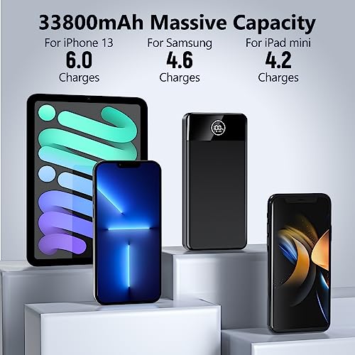 Portable Charger, 33800mAh Power Bank, 22.5W Fast Charging Battery Pack with USB C/USB A Output, Digital Display Portable Phone Charger for iPhone 15/14/13 Pro Samsung Google Android Cell Phone etc