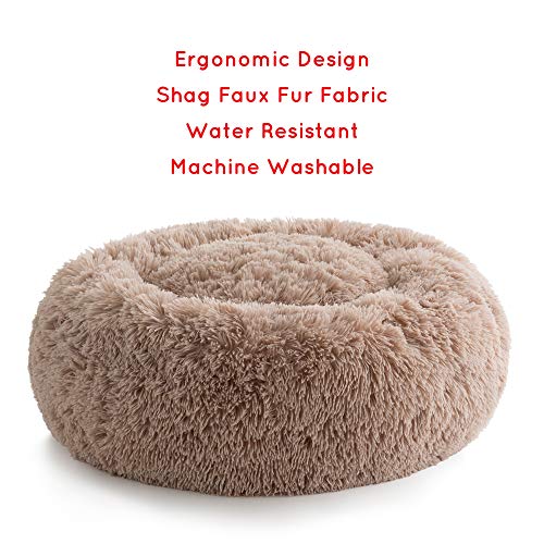 Brindle Donut Cuddler Pet Bed - Calming Anti-Anxiety Dog and Cat Bed - Plush Cozy and Washable Bed - Ergonomic Support, Small, Taupe