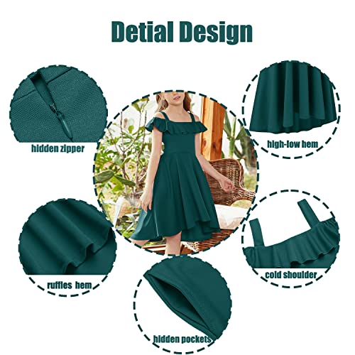 Arshiner Green Dress for Girls Summer Cold Shoulder High Low Hem Wedding Guest Dresses 6-7 Years