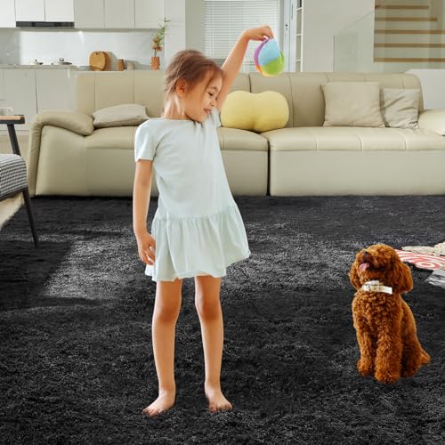Super Soft Rugs for Living Room, Fluffy Shag Area Rugs, High Pile Soft Carpet for Bedroom and Teens Living Room, Home Decor, Tie-Dyed Blue Grey, 4X6