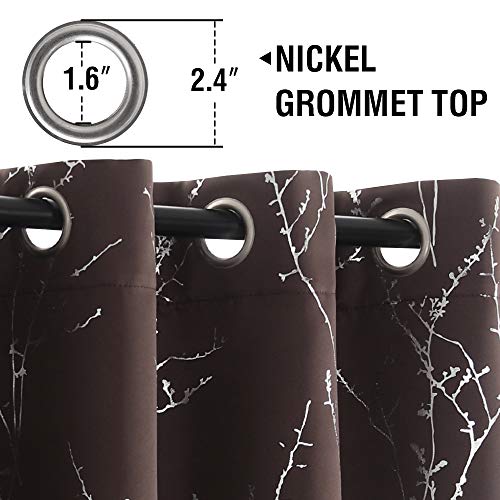 H.VERSAILTEX Blackout Curtains for Bedroom Foil Print Twig Tree Branch Thermal Insulated Grommet Curtain Drapes Light Blocking Thick Soft Window Curtains for Living 52 x 63 Inch, 2 Panels, Brown