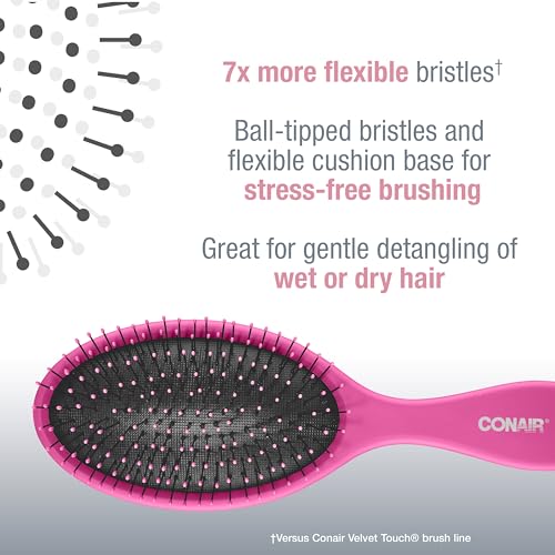 Conair Detangling Hair Brush - wet brush - For wet and dry hair - Features flexible bristles- 3 PK Blue, Pink, & Gray