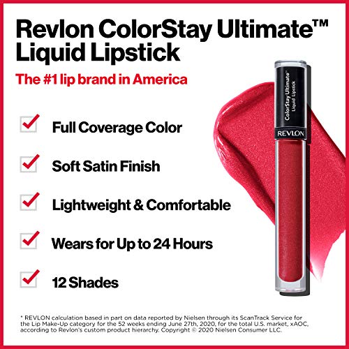 Revlon Liquid Lipstick, Face Makeup, ColorStay Ultimate, Longwear Rich Lip Colors, Satin Finish, 025 Premier Plum, 1 Fl Oz