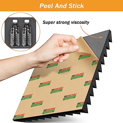 DEKIRU Sound Proof Foam Panels Fast Expand, Acoustic Wall Panels 1" X 12" X 12" High Density, Soundproof Wall Panels Self-adhesive Pyramid Design, Acoustic Foam For Wall Door & Ceiling, 12 Pack