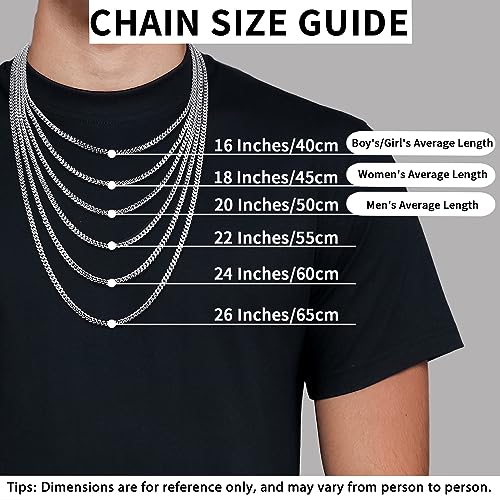 ONLVULF Solid 925 Sterling Silver Chain Necklace for Men Women, 4mm Miami Mens Cuban Link Chain Necklace for Men, Sturdy & Comfortable Men's Chain Necklace, Mens Chain 16 Inch