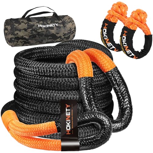 HOKINETY Kinetic Recovery Tow Rope: 1.26" x 30ft 55000LBS Snatch Strap with Soft Shackles Heavy Duty Offroad Towing Straps Kit for Trucks SUV UTV ATV Tractor Car Jeep - Black