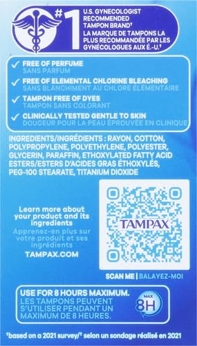 Tampax Pocket Pearl Tampons Super Absorbency with LeakGuard Braid, Unscented, 16 Count