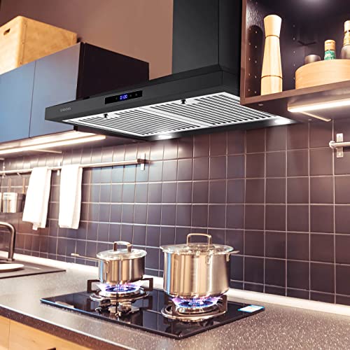 SNDOAS Range Hood Black,Wall Mounted Range Hood 30 inches,Black Kitchen Hoods with Touch Controls,Stainless Steel Range Hood in Black Painted,Black Range Hood 30 inches,Hood Vents for Kitchen