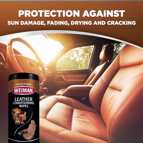 Weiman Leather Cleaner & Conditioner Wipes With UV Protection, Prevent Cracking Or Fading Of Leather Couches, Car Seats, Shoes, Purses - 30 ct