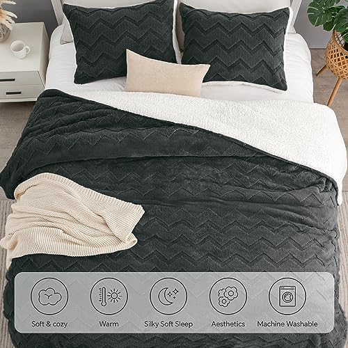 BEDELITE Fluffy Twin Comforter Set - Super Soft Sherpa Black Comforter for Twin Size Bed, Luxury Warm Bedding Set for Winter, Fuzzy Bed Set 2 piece (1 Comforter, 1 Pillowcase)