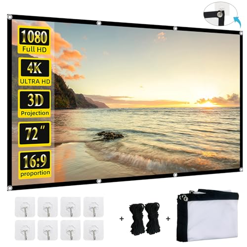 Foldable 60-inch Projector Screen, XINLEMY 4K 16:9 HD Portable Projection Movie Screen Double-Sided Cinema Screen for Home Theater Backyard Indoor and Outdoor