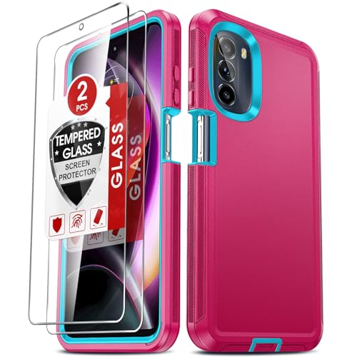 LeYi for Moto G 5G 2022 Case: with 2 PCS Screen Protector, Heavy Duty 3 in 1 Motorola Moto G 5G 2022 Phone Case, Military Grade Shockproof Phone Case Cover for Moto G 5G 2022 (Blue+Rose Red)