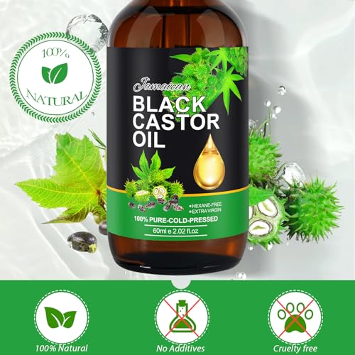 NIFEISHI 100% Pure Natural Cold Pressed Jamaican Black Castor Oil (2.02 Fl Oz, Glass Bottle) for Hair Growth, Body Care, Moisturizing Oil