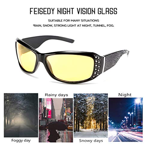 FEISEDY Women Yellow Sunglasses Wrap Around Anti Glare Driving Night Glasses B2547