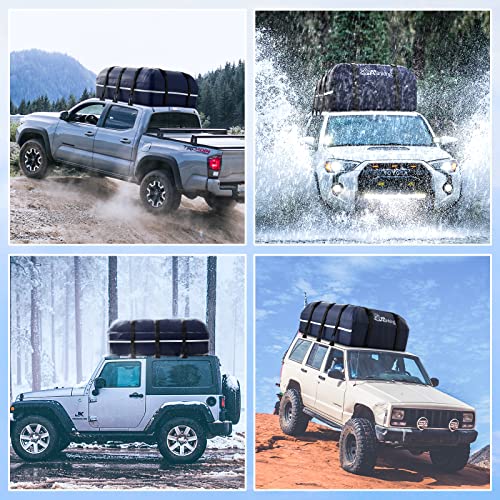 Car Rooftop Cargo Carrier Bag - Anti-Tear Waterproof 15 Cubic Ft Car Roof Top Carrier for All Vehicle with/Without Roof Rack, Including Lock, Non-Slip Mat, 6 Anti-Scratch Door Hooks, 2 Extra Straps