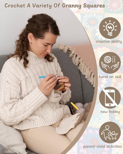 Katech Crochet Kit for Beginners, Granny Square Crochet Starter Kit for Adults Includes Crochet Blocking Mat Crochet Book, Beginner Crochet Kit for Kids Learn to Crochet Granny Squares Blanket Bags