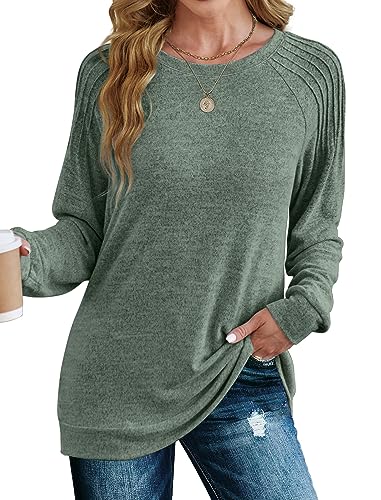 Saloogoe Crewneck Sweaters for Women Lightweight Sweatshirts Long Tunic Tops to Wear with Leggings Blue S