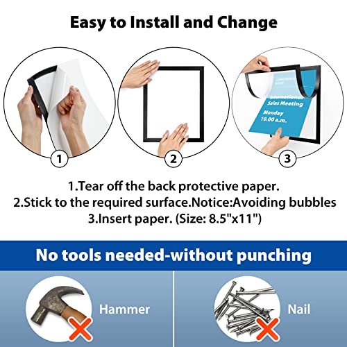 VAIIGO 8.5" x 11" Magnetic Self-Adhesive Display Frame, Double Sided Window Magnetic Sign Holder with Clear PVC and Strong Magnetic for Office/Home/Store/Door/Glass/Wall Display Frame (Black, 2Pack)