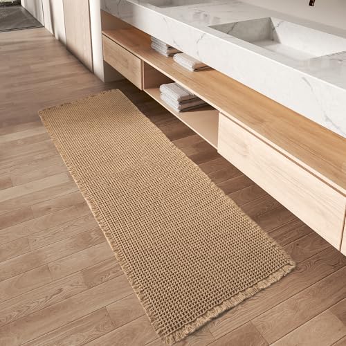 Upgraded Waffle Runner Rug Super Absorbent Non Slip Bath Mats for Bathroom Floor, Machine Washable Bathroom Runner Rug with Tassels, Ideal for Hallway Bedroom Laundry Room, Brown, 2'x 4'(24" x 48")