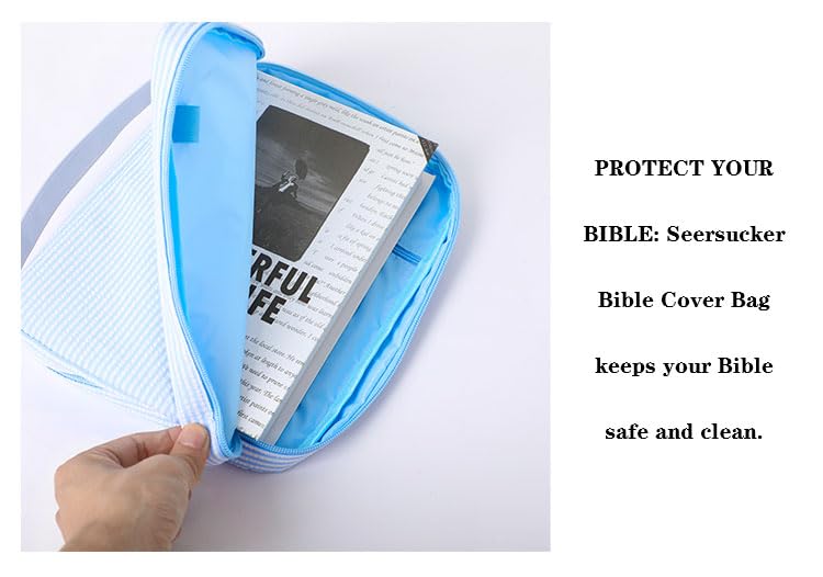 EMBRUNIOICE Bible Covers for Women, Bible Case, Bible Bag with Top Handle, Stripe Bible Bag Proteceive Book Case, Bible Carrying Church Bag for Christian Gifts(Blue)