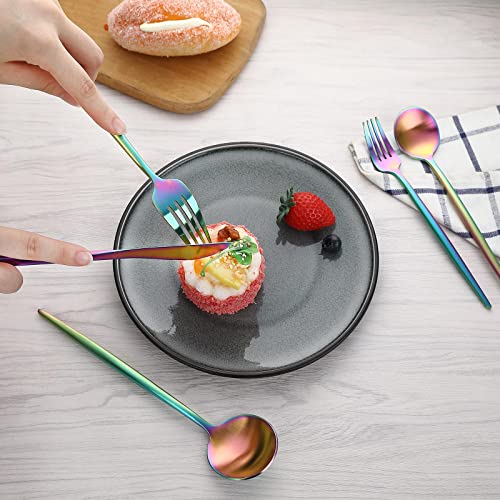 Rainbow Flatware Matte Silverware Set - 20 Piece 18/10 Colorful Stainless Steel Flatware Cutlery Utensils Tableware Set Service for 4, Include Knife/Fork/Spoon, Reusable, Dishwasher Safe