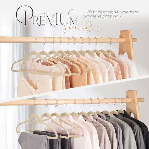 HOUSE DAY Premium Velvet Hangers, Non-Slip Thin Flocked Felt Hangers, Sturdy Clothes Hangers Heavy Duty Coat Hangers & Suit Hangers, Durable Suit Hangers for Closet Space Saving (20 Pack, Beige)