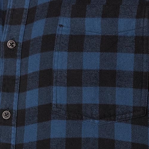 Amazon Essentials Men's Slim-Fit Long-Sleeve Button Down Plaid Flannel Shirt, Navy Red Plaid, Small