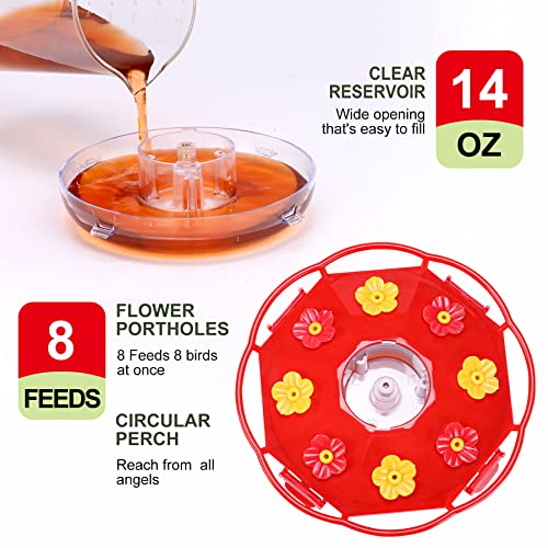 Rihogar Plastic Hummingbird Feeders for Outdoors Hanging, 2 Pack Humming Bird Feeders with Buckle, 6 Feeding Ports, Built-in Ant Moat, Wild Bird Feeder for Outside Garden, Leak-Proof, Red (12 oz)