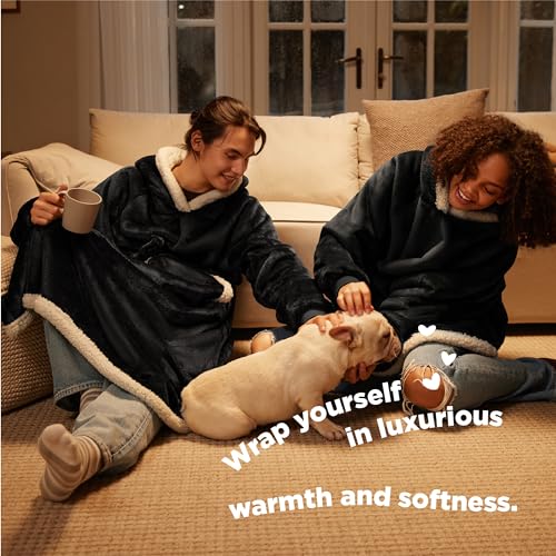 Bedsure Wearable Blanket Hoodie Women - Long Sherpa Hooded Blanket for Adult Women Men, Warm Cozy Blanket Sweatshirt with Giant Pocket and Belt, Winter Gifts for Girlfriend Mom, Standard, Magenta