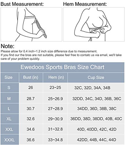 Ewedoos High Impact Sports Bras for Women High Support Push up Sports Bra Racerback Sports Bras Workout Bra Running Bra Black