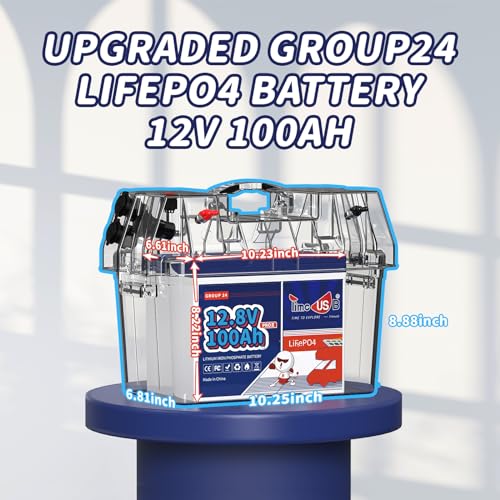 Timeusb 12V100Ah Group24 Mini LiFePO4 Battery, Grade A Battery Cells, Drop-in Replacement for Lead Acid Battery, 100A BMS, Up to 15000 Cycles, Lithium Battery for RV & Motor Home, Marine, 1 Pack