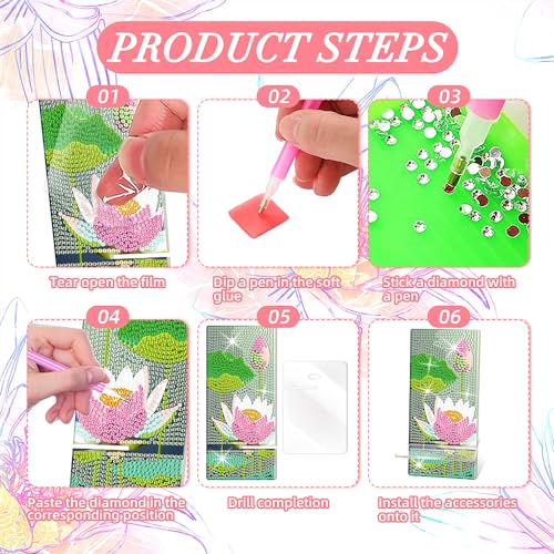 NUFTVI Diamond Painting Phone Holder Kits, 5D Full Crystal Diamond Art & Mirror Craft Kits Gift for Adult, Tabletop Decoration (2 Pack, Lotus/Lily)