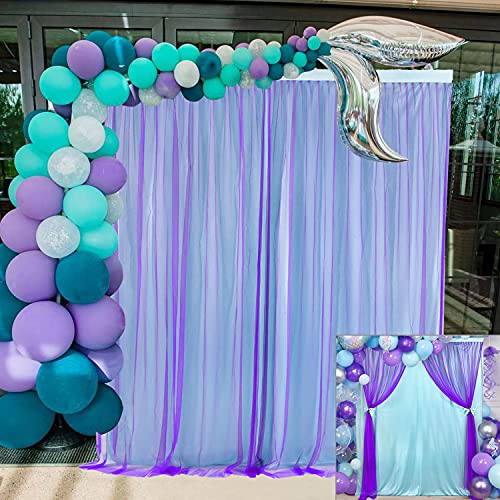 Mermaid Backdrop for Girls Birthday Purple Tulle Backdrop Curtain with Bow Tie for Under The Sea Baby Shower Little Mermaid Party Decorations 5X7ft