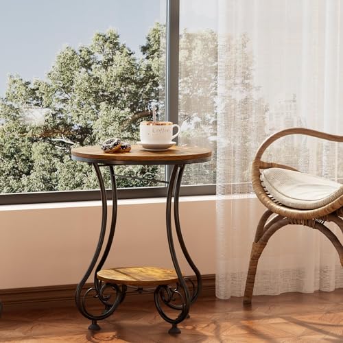 X-cosrack Round End Table, Industrial Retro Round Side Table for Small Spaces, Coffee Table for Living Room Balcony Bedroom Office,Stable Wood and Metal Frame,17.72" L x 17.72" W x 24.22" H