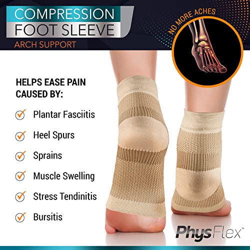 PhysFlex Compression Socks for Plantar Fasciitis, Achilles Tendonitis Relief - (1 Pair) Ankle Compression Sleeve for Heel Spurs, Foot Swelling & Fatigue - Arch Support Brace for Everyday Use