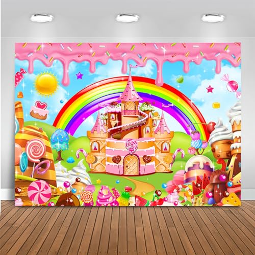 Mocsicka Candyland Backdrop Sweet Cartoon Rainbow for Kids Baby Shower Birthday Candyland Party Decorations Donut Candy Castle Ice Cream 1st Birthday Photography Background (Rainbow, 6x4ft(72"x48"))