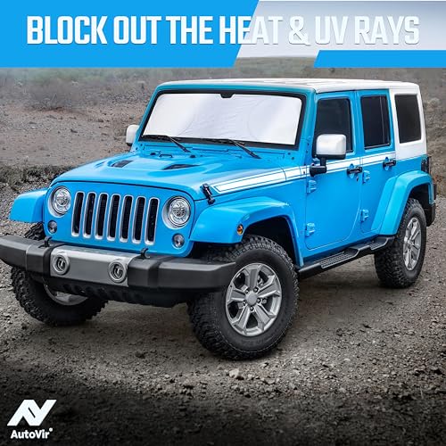 Autovir Jeep Windshield Sunshade | Protects Sun Visor from UV and Heat Protection | Fits for Wrangler, Gladiator, and Rubicon Models | Keeps Your Car Cool and Comfort | X-Small (60" x 21")