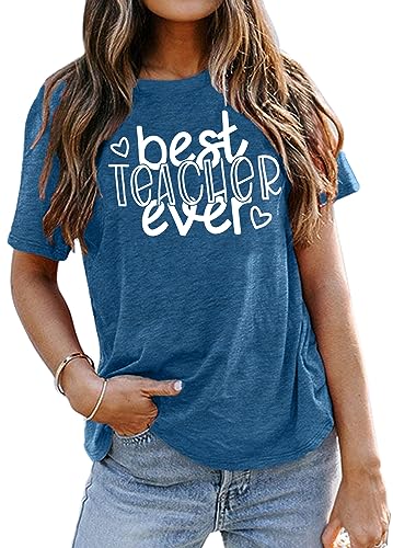 Teacher Shirts for Women Best Teacher Ever Teaching Shirt Funny Love Heart Casual Tee Tops