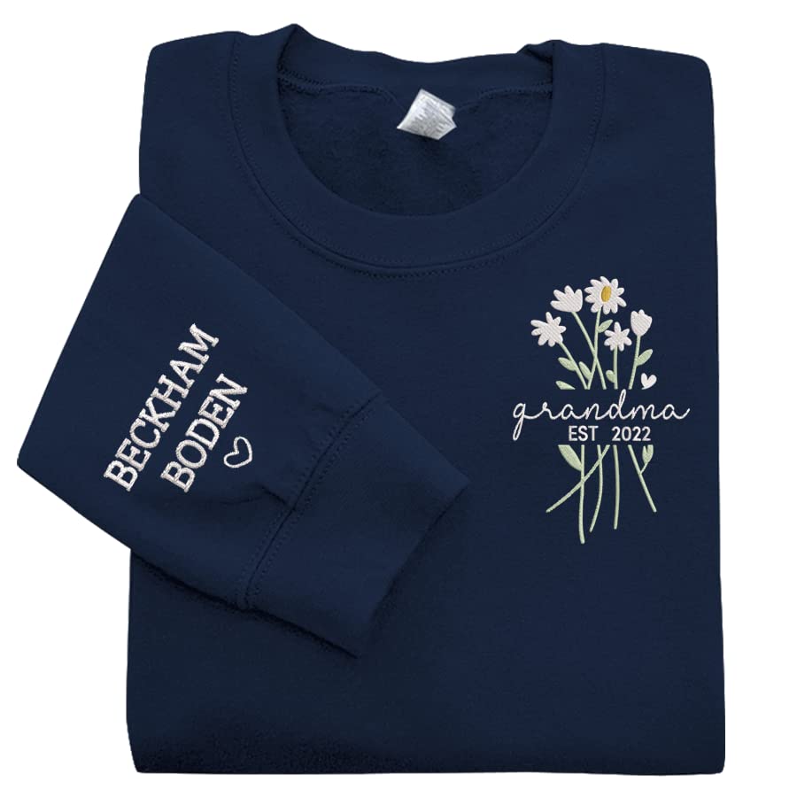 NAZENTI Personalized grandma sweatshirt, flower grandma sweatshirts for women, embroirded sweatshirts, gifts for grandma, gigi gifts for grandma